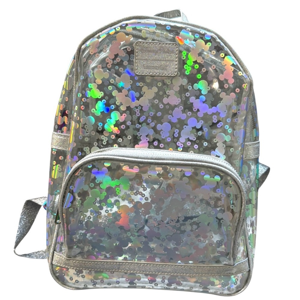 Loungefly Holographic Clear Sequin Mini Backpack - Silver Accents